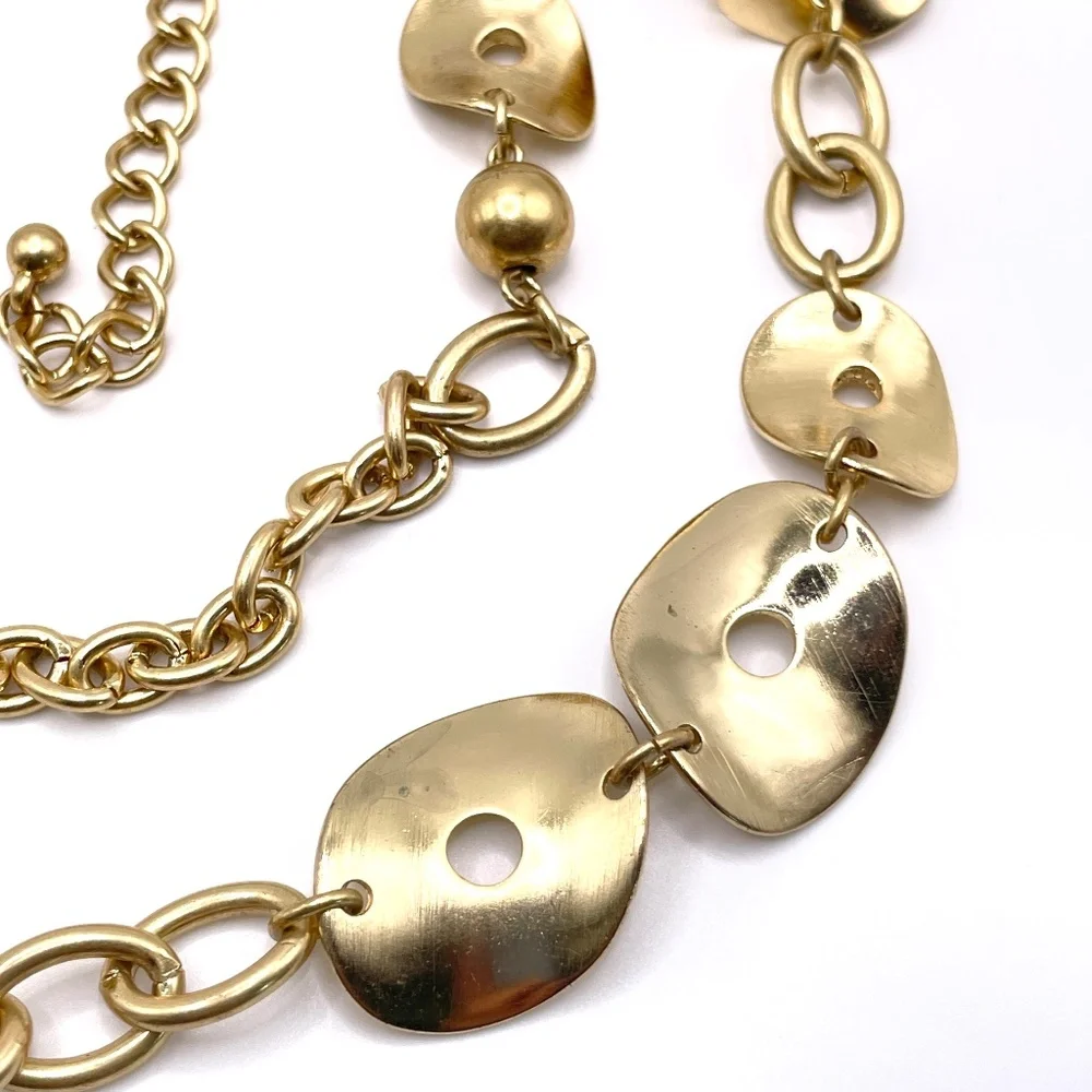 Chico's Signed Boho Matte Gold Disc & Chain Belt 43